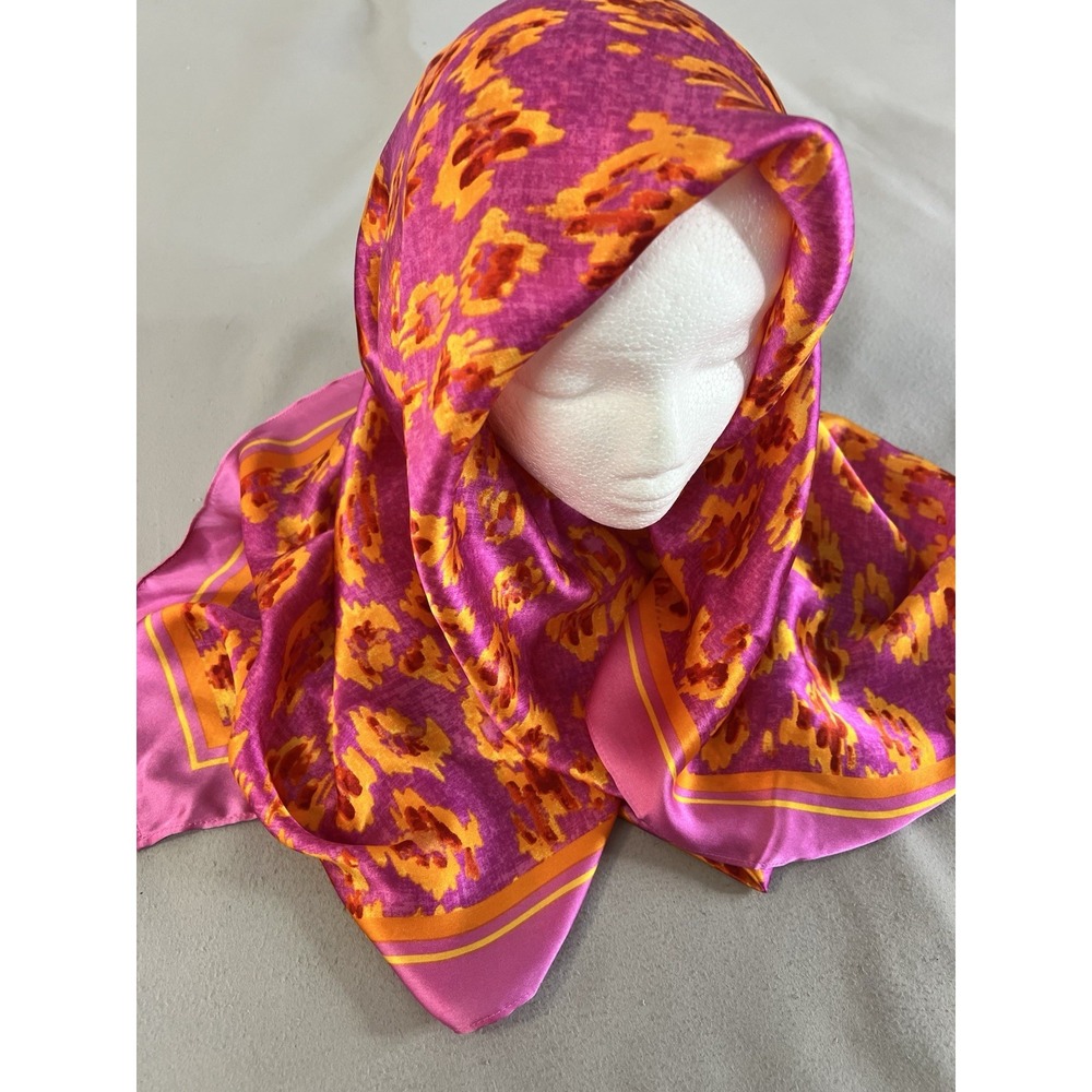 Scoop 100% Silk Vibrant Orange & Pink Leopard Print Scarf